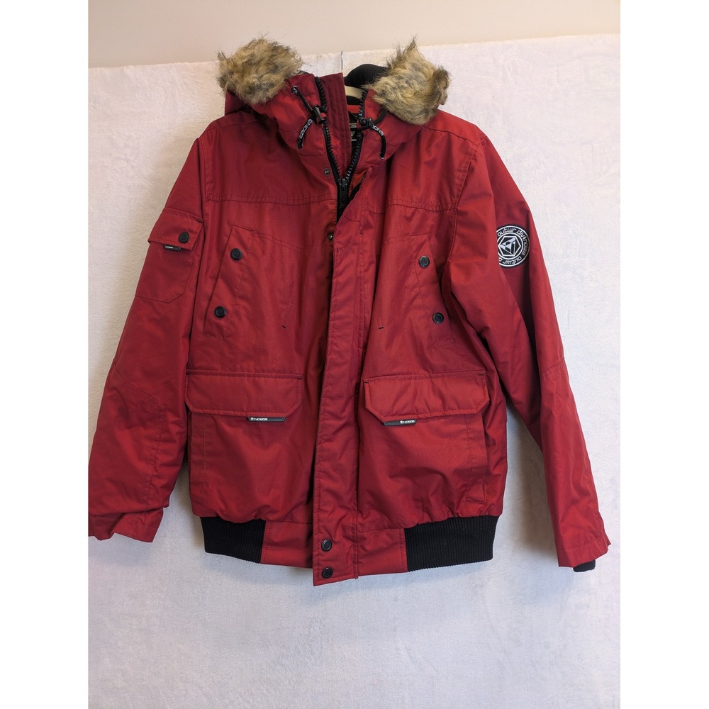 NOIZE Men's Red Parka Jacket Faux Fur Hood Weather‎ Guarded Ski Size L